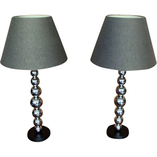 Paire de lampes vintage contemporaines avec pieds chromés