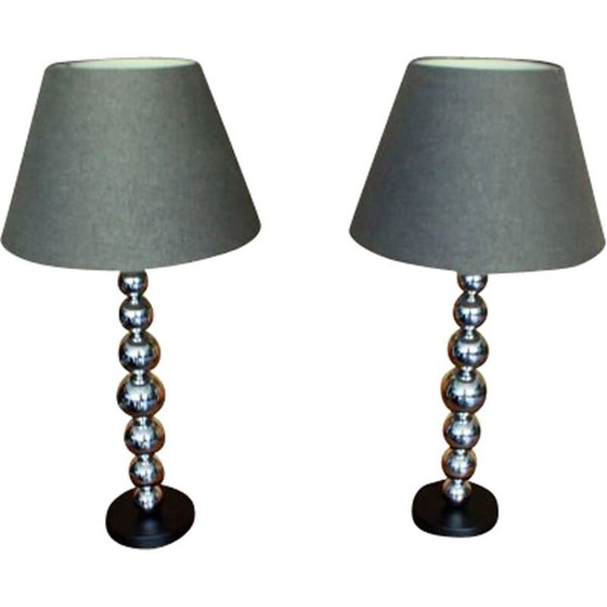 Image 1 of Paire de lampes vintage contemporaines avec pieds chromés
