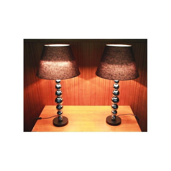 Image 1 of Paire de lampes vintage contemporaines avec pieds chromés