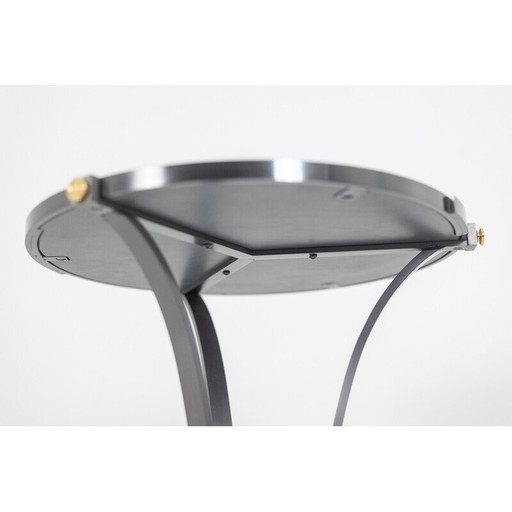 Guéridon vintage "Canabas" en cuir patiné et acier, France