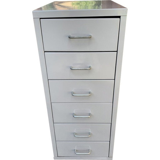 Commode industrielle vintage en métal gris, 1980