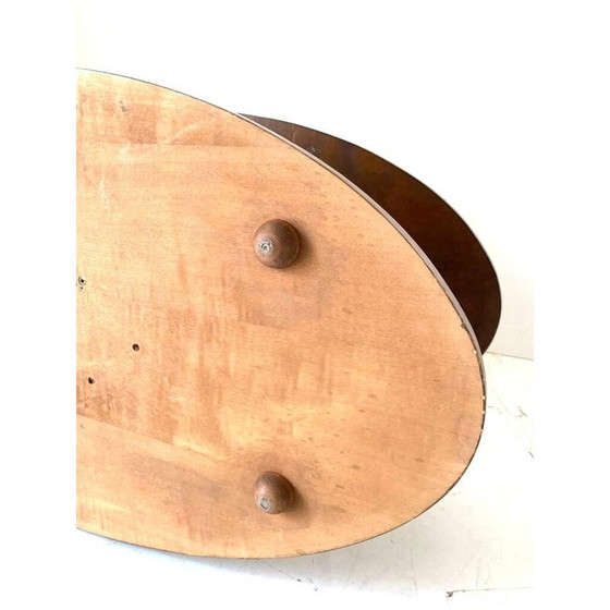 Image 1 of Table basse ovale vintage en noyer massif courbé, Italie 1960