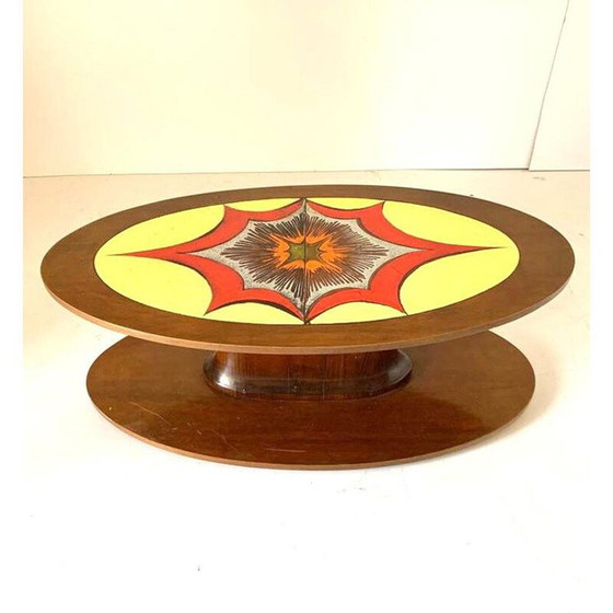 Image 1 of Table basse ovale vintage en noyer massif courbé, Italie 1960