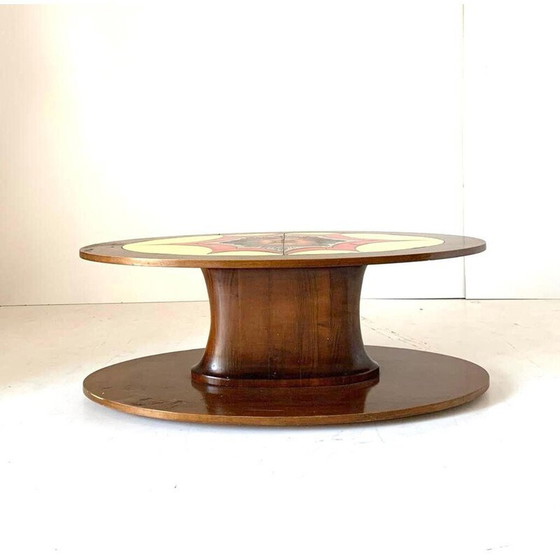 Image 1 of Table basse ovale vintage en noyer massif courbé, Italie 1960