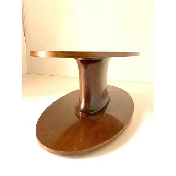 Image 1 of Table basse ovale vintage en noyer massif courbé, Italie 1960