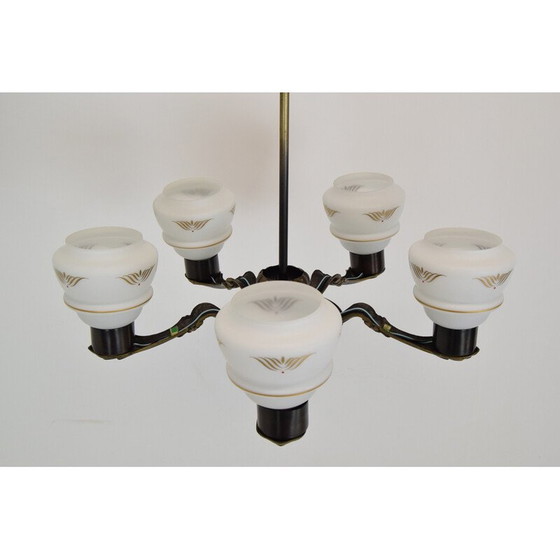 Image 1 of Lustre Art déco vintage en verre et cuivre, Allemagne années 1930