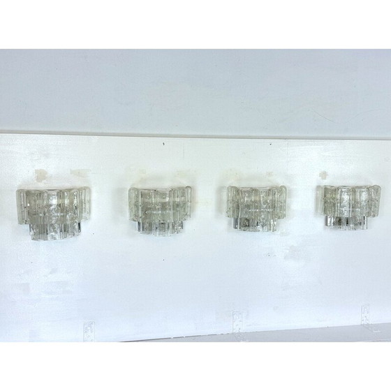 Image 1 of Ensemble de 4 lampes murales vintage en verre clair de Murano, Italie, années 1970