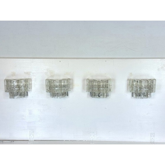 Image 1 of Ensemble de 4 lampes murales vintage en verre clair de Murano, Italie, années 1970
