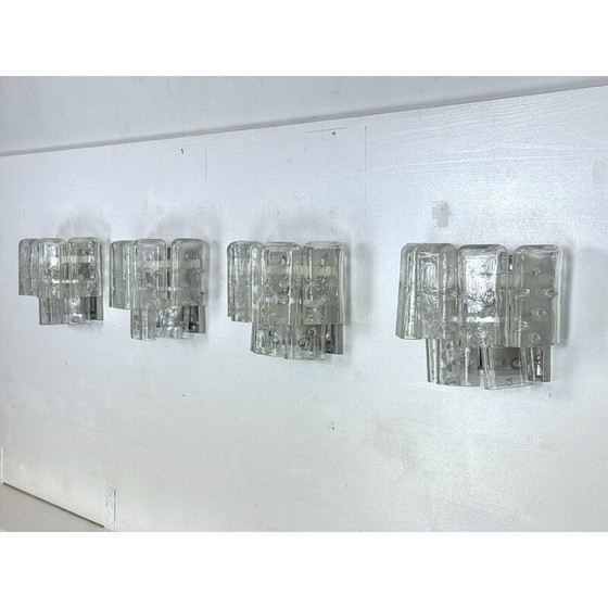 Image 1 of Ensemble de 4 lampes murales vintage en verre clair de Murano, Italie, années 1970