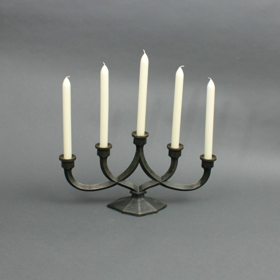 Image 1 of Werkspoor Foundry - Chandelier en bronze à cinq bras - Brutalist