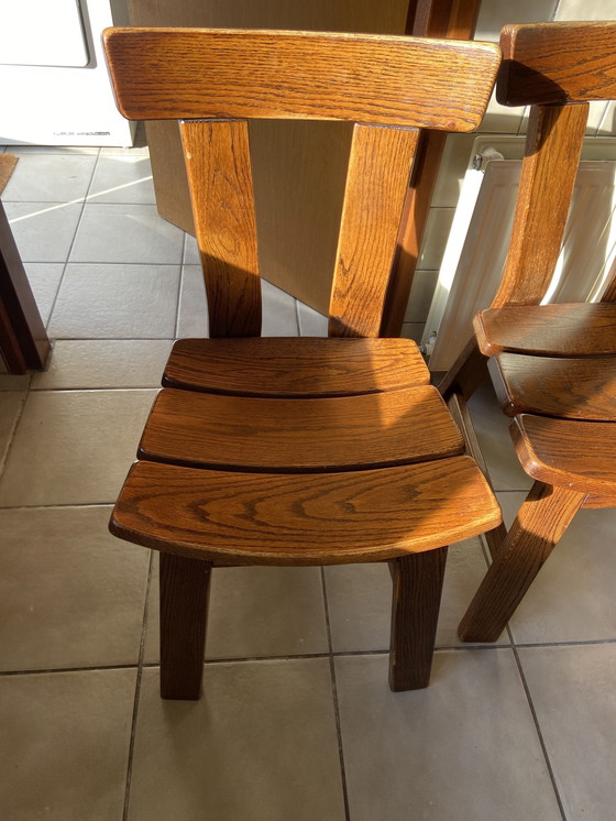 Image 1 of 4x Brutalist Solid Oak Chairs Chaises de salle à manger