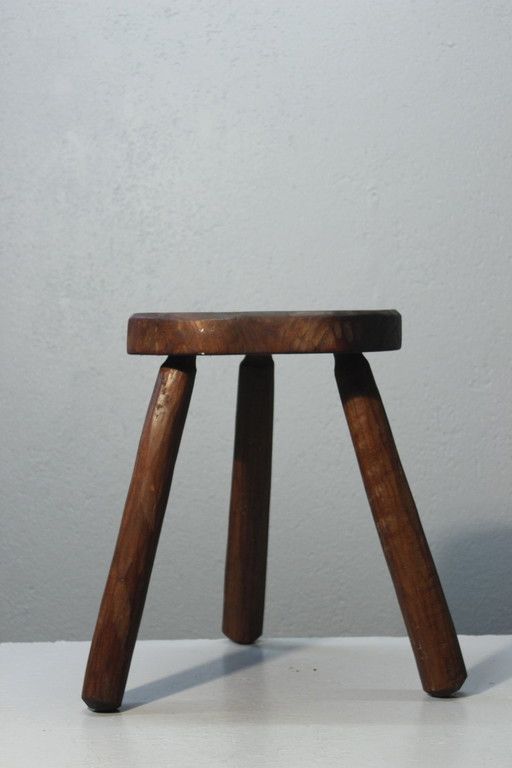 Tabouret Tripode De Ferme Bois Sculpté