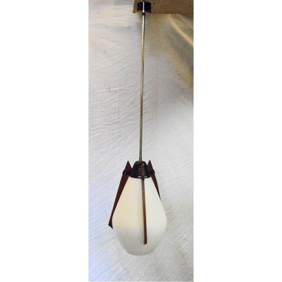 Image 1 of Suspension vintage en laiton et teck, italienne, années 1970