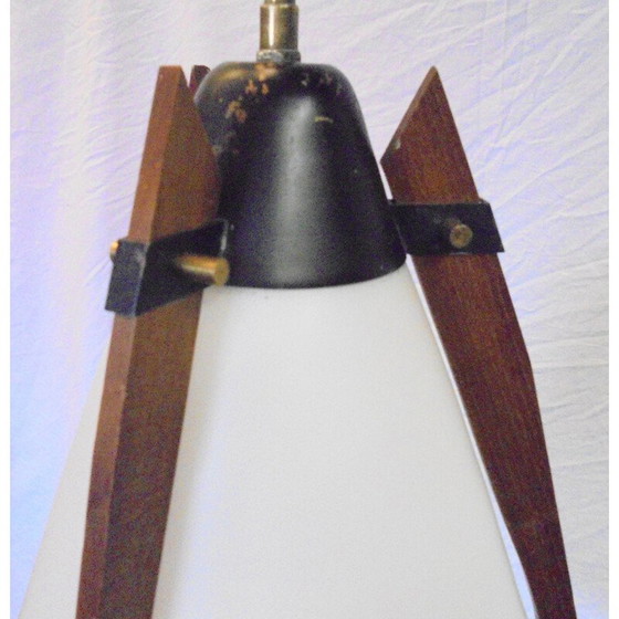 Image 1 of Suspension vintage en laiton et teck, italienne, années 1970