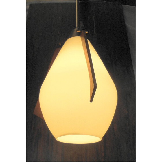 Image 1 of Suspension vintage en laiton et teck, italienne, années 1970