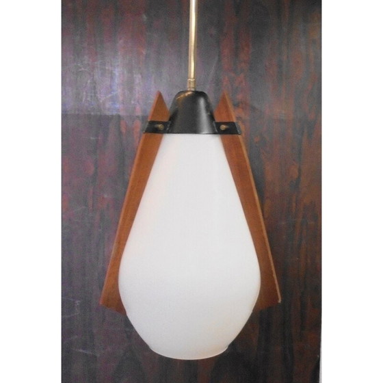 Image 1 of Suspension vintage en laiton et teck, italienne, années 1970