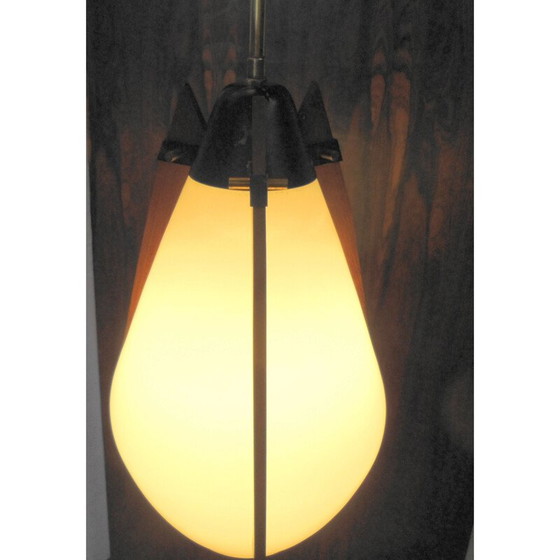 Image 1 of Suspension vintage en laiton et teck, italienne, années 1970