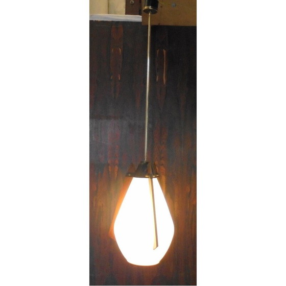 Image 1 of Suspension vintage en laiton et teck, italienne, années 1970