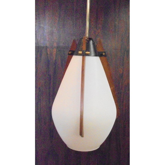 Image 1 of Suspension vintage en laiton et teck, italienne, années 1970