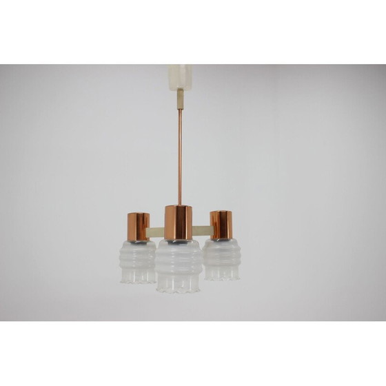 Image 1 of Lustre vintage en laiton et plastique, Tchécoslovaquie 1970