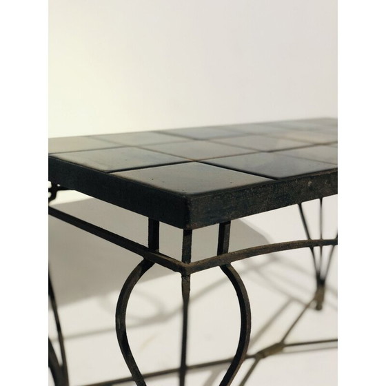 Image 1 of Table basse vintage en céramique, fer forgé et verre églomisé