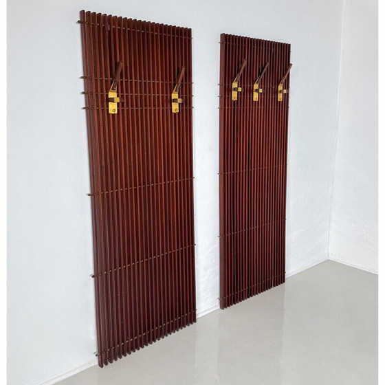 Image 1 of Porte-manteau modulaire vintage en bois et laiton, Italie 1950