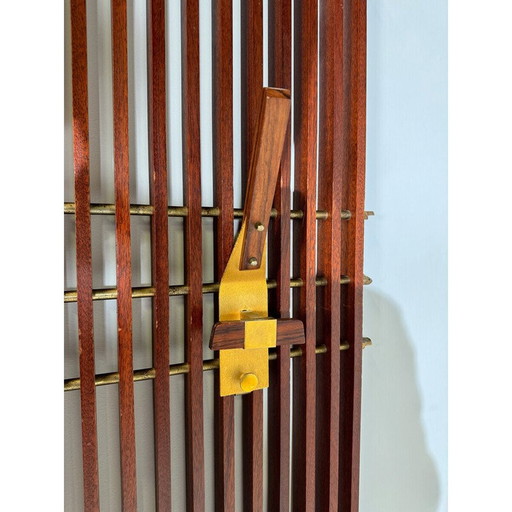 Porte-manteau modulaire vintage en bois et laiton, Italie 1950