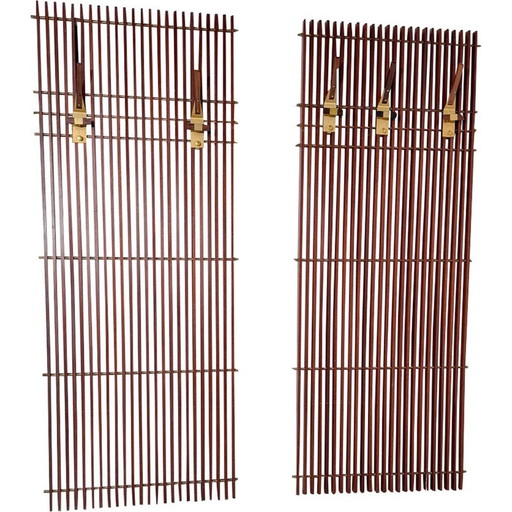 Porte-manteau modulaire vintage en bois et laiton, Italie 1950
