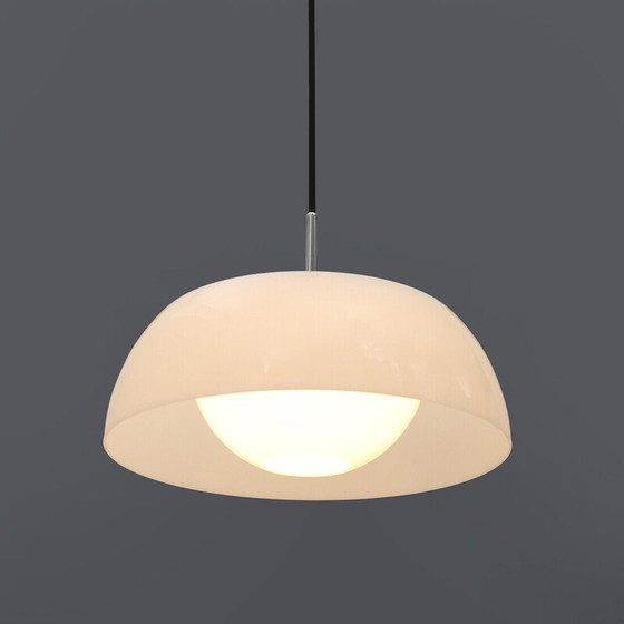 Image 1 of Lustre vintage en métal chromé, méthacrylate et verre blanc, 1960s