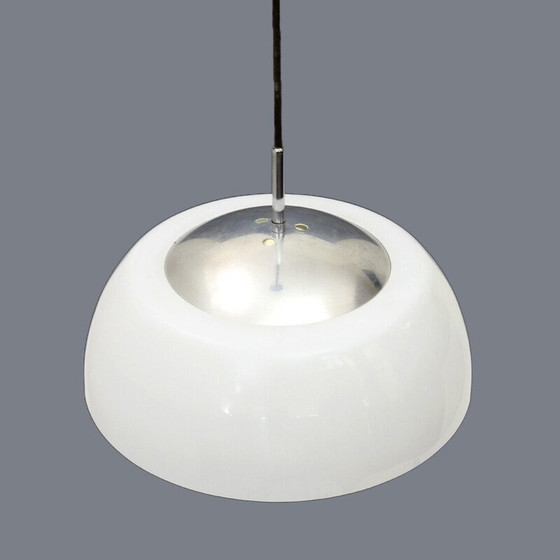 Image 1 of Lustre vintage en métal chromé, méthacrylate et verre blanc, 1960s