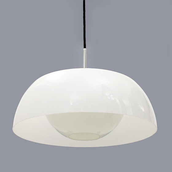 Image 1 of Lustre vintage en métal chromé, méthacrylate et verre blanc, 1960s