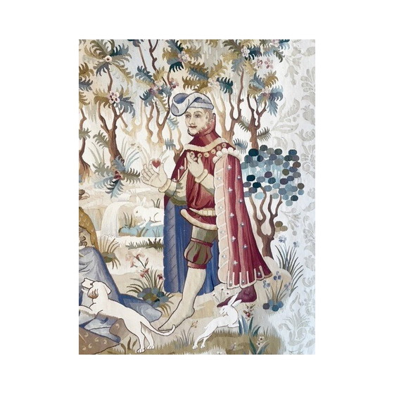 Image 1 of Tapisserie du milieu du siècle "l'offrande du cœur", Belgique années 1940