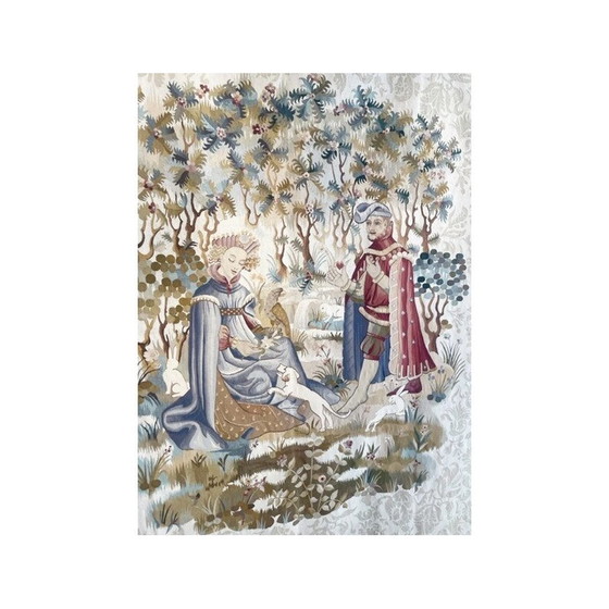 Image 1 of Tapisserie du milieu du siècle "l'offrande du cœur", Belgique années 1940