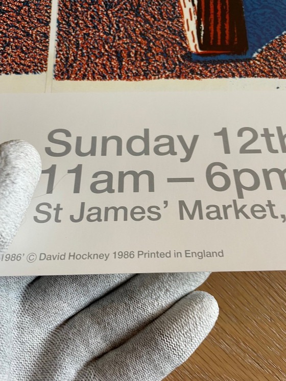 Image 1 of David Hockney, "Flowers, Apple & Pear On A Table, July 1986", Copyright David Hockney 1986, Printed In England