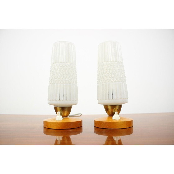 Image 1 of Paire de lampes vintage en verre et bois, Allemagne 1970