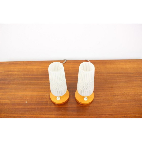 Image 1 of Paire de lampes vintage en verre et bois, Allemagne 1970
