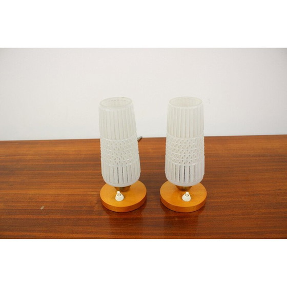 Image 1 of Paire de lampes vintage en verre et bois, Allemagne 1970