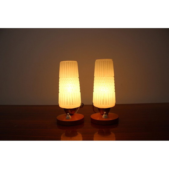 Image 1 of Paire de lampes vintage en verre et bois, Allemagne 1970