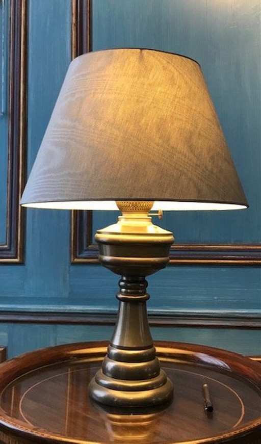 Lampe à poser vintage avec abat-jour, base en étain