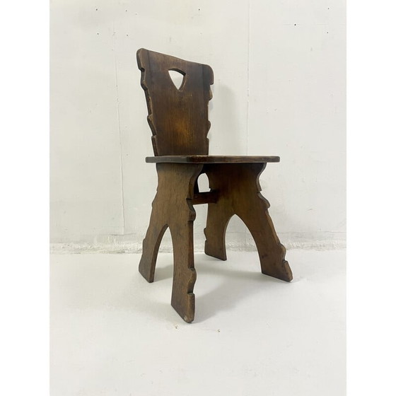 Image 1 of Ensemble de 8 chaises en chêne brutalistes, années 1940