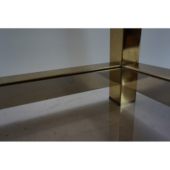 Image 1 of Table d'appoint vintage en travertin, or, verre et laiton par Alain Delon pour Maison Jansen, 1970