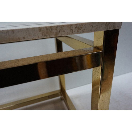 Image 1 of Table d'appoint vintage en travertin, or, verre et laiton par Alain Delon pour Maison Jansen, 1970