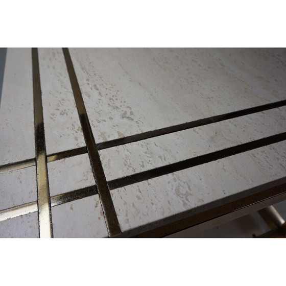 Image 1 of Table d'appoint vintage en travertin, or, verre et laiton par Alain Delon pour Maison Jansen, 1970