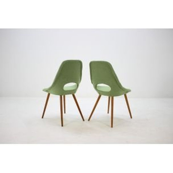 Image 1 of Ensemble de 4 chaises vintage en tissu vert et bois années 1960