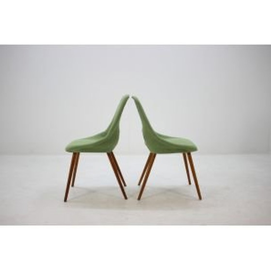Image 1 of Ensemble de 4 chaises vintage en tissu vert et bois années 1960