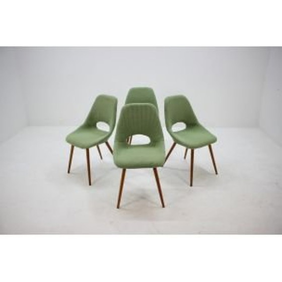 Image 1 of Ensemble de 4 chaises vintage en tissu vert et bois années 1960