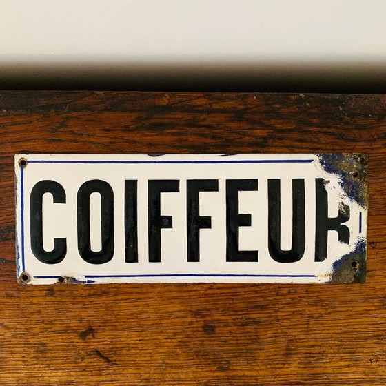 Image 1 of Plaque émaillée vintage "coiffeur"