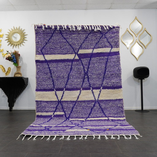 Tapis berbère - 252 Cm X 160 Cm - Laine violette et blanche