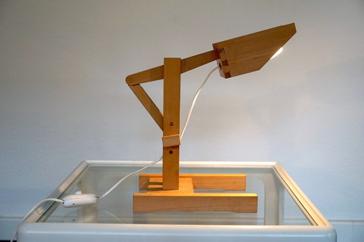 Lampe de table Architect réglable en bois et laiton, années 1970