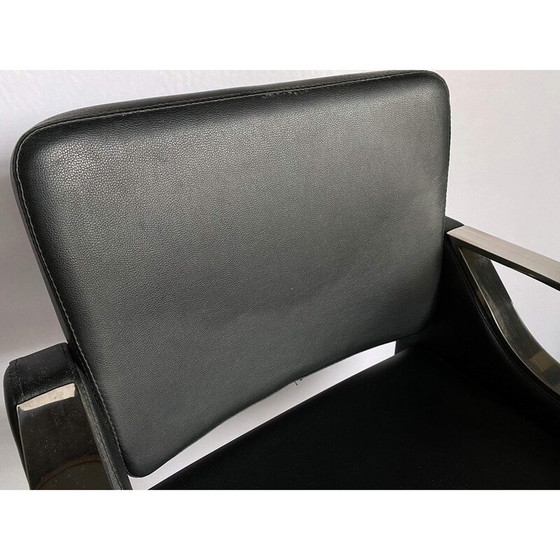 Image 1 of Fauteuils de coiffure vintage en métal et similicuir en skaï noir